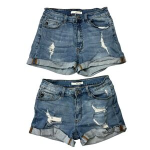 Kancan Womens Jean Shorts 9/ 28 Denim Folded Hem Ripped Distressed Lot Of 2